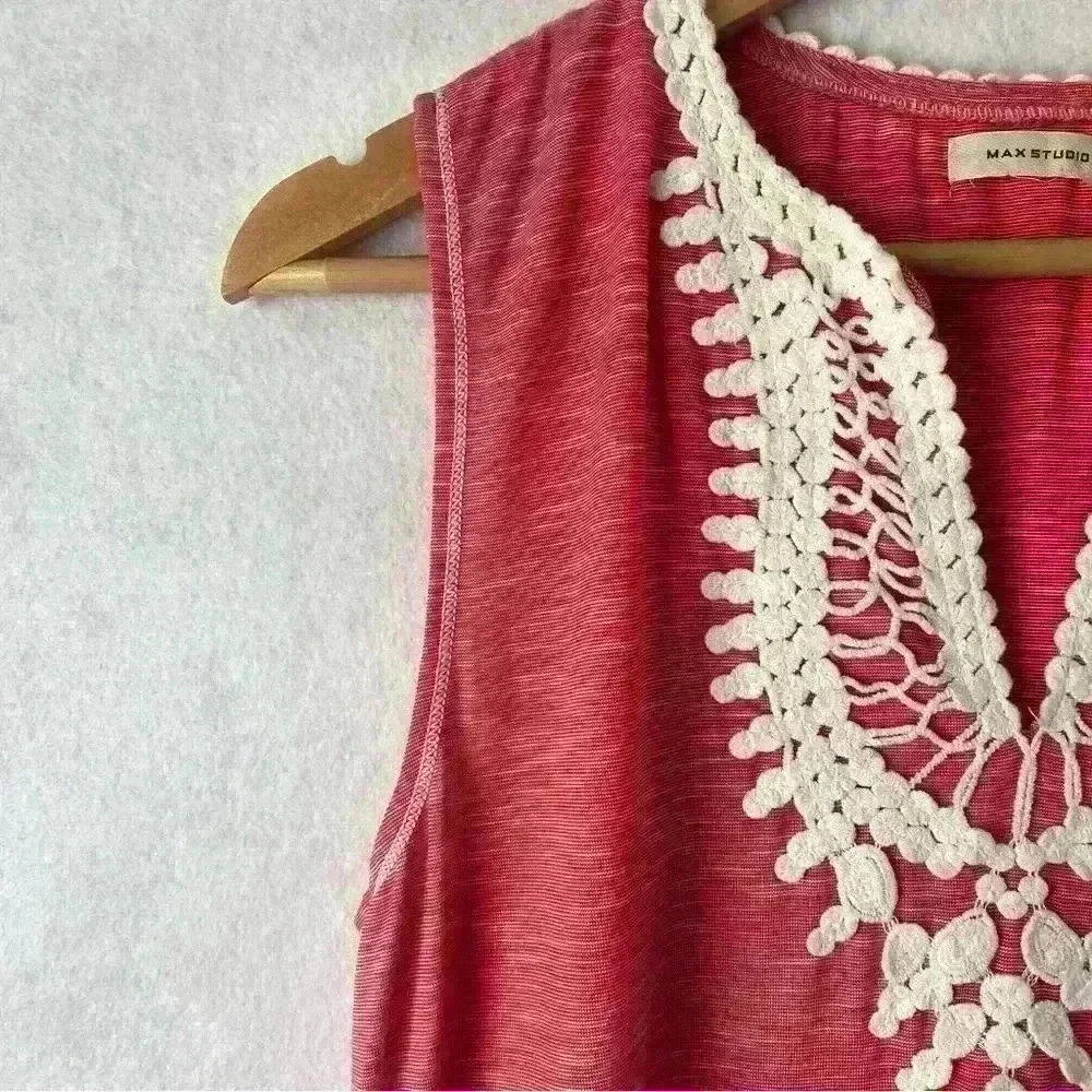 Max Studio Women's Pink Lace Crochet Sleeveless V Neck Midi Dress‎ Size M/L - Picture 3 of 12